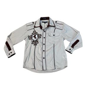 Lamasini Youth Boys Tan Western Rodeo Embroidered Horse Button Shirt Size 8